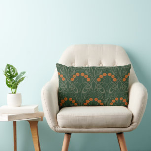 Art Nouveau Orange Roses and Sinuous Stems Lumbar Pillow