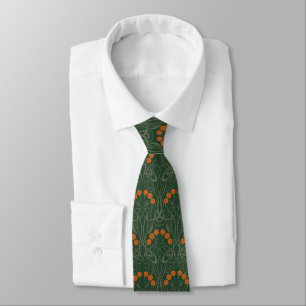 Art Nouveau Orange Roses and Sinuous Stems Neck Tie