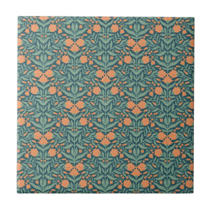 Art Nouveau orange tulip-like floral pattern Ceramic Tile