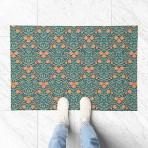 Art Nouveau orange tulip-like floral pattern Doormat