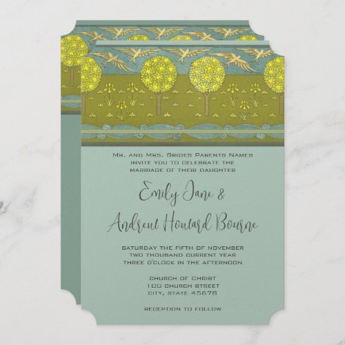 Art Nouveau Orchard Vintage Bird Wedding Invitate Invitation