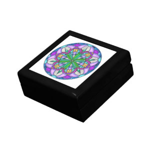 Art Nouveau Orchid Circle Stained Glass Gift Box