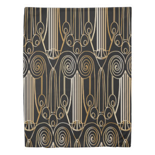 art nouveau, original, vintage,geomtric,gold,black duvet cover