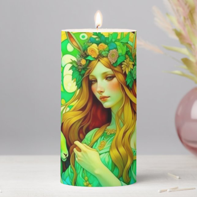 Art Nouveau Ostara Celtic Spring  Pillar Candle (In Situ)