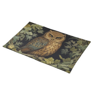 Art nouveau owl in the forest cloth placemat