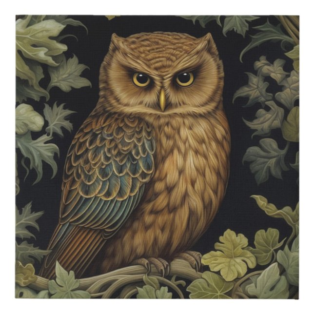 Art nouveau owl in the forest faux canvas print (Front)