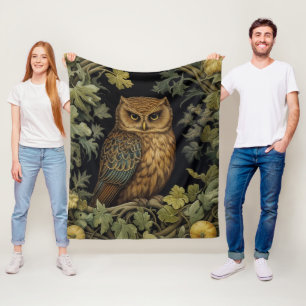 Art nouveau owl in the forest fleece blanket