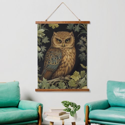 Art nouveau owl in the forest hanging tapestry