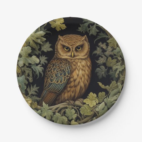 Art nouveau owl in the forest paper plates