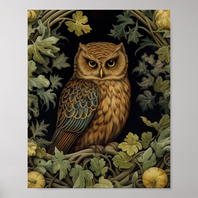 Art nouveau owl in the forest poster (Front)