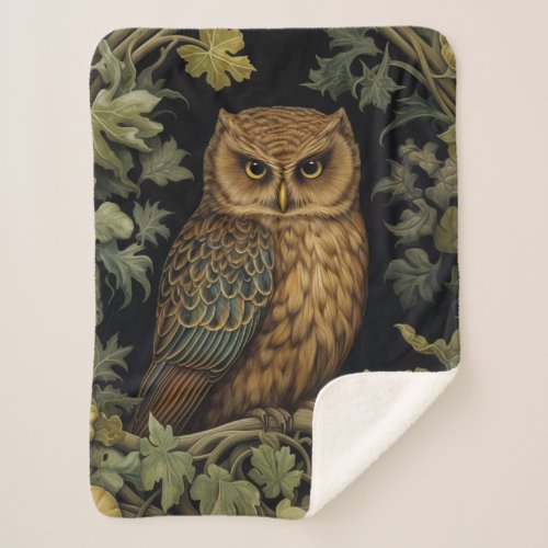 Art nouveau owl in the forest sherpa blanket