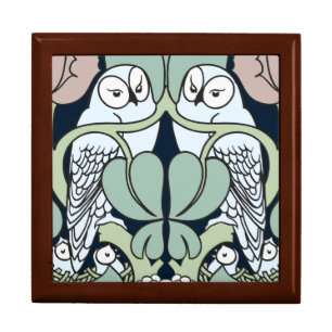 Art Nouveau Owl Nest Pattern Gift Trinket Box