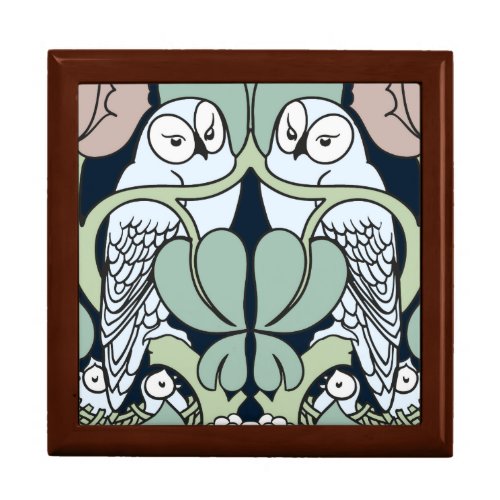 Art Nouveau Owl Nest Pattern Gift Trinket Box