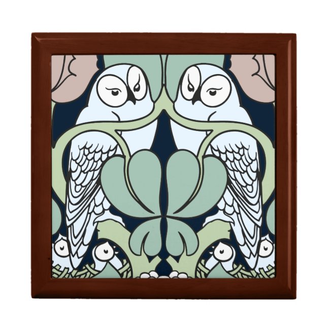 Art Nouveau Owl Nest Pattern Gift Trinket Box (Front)
