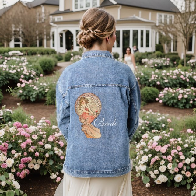 Art Nouveau Painting Bride Wedding Denim Jacket (Wedding Back)