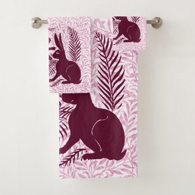 Art Nouveau Pair of Rabbits De Morgan and Morris Bath Towel Set (Insitu)
