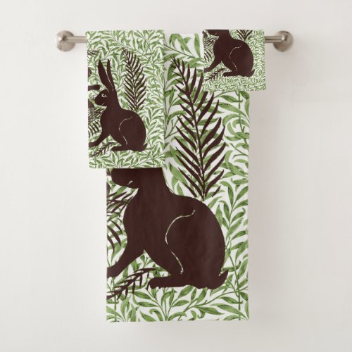 Art Nouveau Pair of Rabbits De Morgan and Morris Bath Towel Set