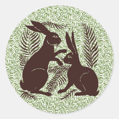 Art Nouveau Pair of Rabbits De Morgan and Morris Classic Round Sticker