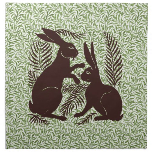 Art Nouveau Pair of Rabbits De Morgan and Morris Cloth Napkin