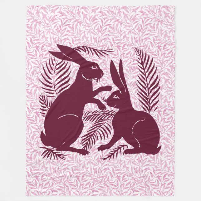Art Nouveau Pair of Rabbits De Morgan and Morris Fleece Blanket (Front)