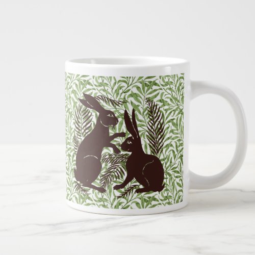 Art Nouveau Pair of Rabbits De Morgan and Morris Giant Coffee Mug