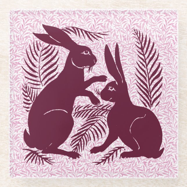 Art Nouveau Pair of Rabbits De Morgan and Morris Glass Coaster (Front)