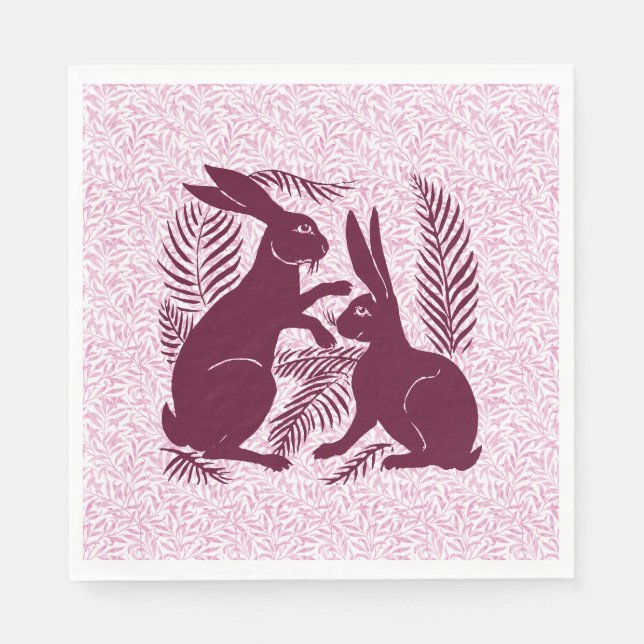 Art Nouveau Pair of Rabbits De Morgan and Morris Napkins (Front)