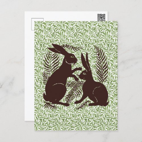 Art Nouveau Pair of Rabbits De Morgan and Morris Postcard