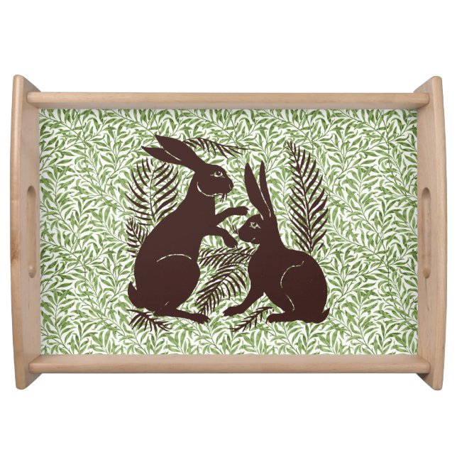 Art Nouveau Pair of Rabbits De Morgan and Morris Serving Tray (Front)