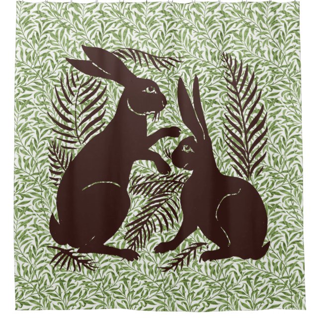 Art Nouveau Pair of Rabbits De Morgan and Morris Shower Curtain (Front)