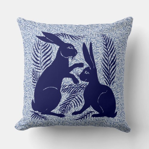 Art Nouveau Pair of Rabbits De Morgan and Morris Throw Pillow