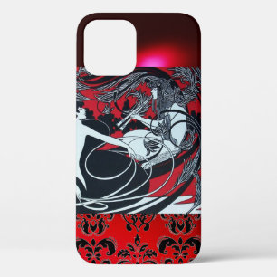 ART NOUVEAU PAN , RED BLACK WHITE DAMASK iPhone 12 CASE