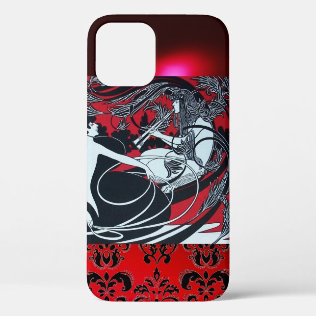 ART NOUVEAU PAN , RED BLACK WHITE DAMASK Case-Mate iPhone CASE (Back)