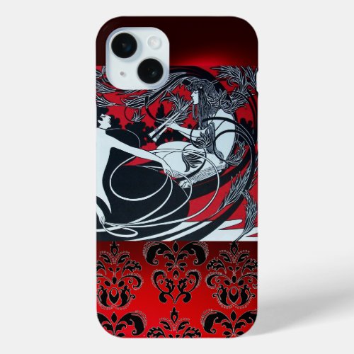 ART NOUVEAU PAN  RED BLACK WHITE DAMASK iPhone 15 PLUS CASE