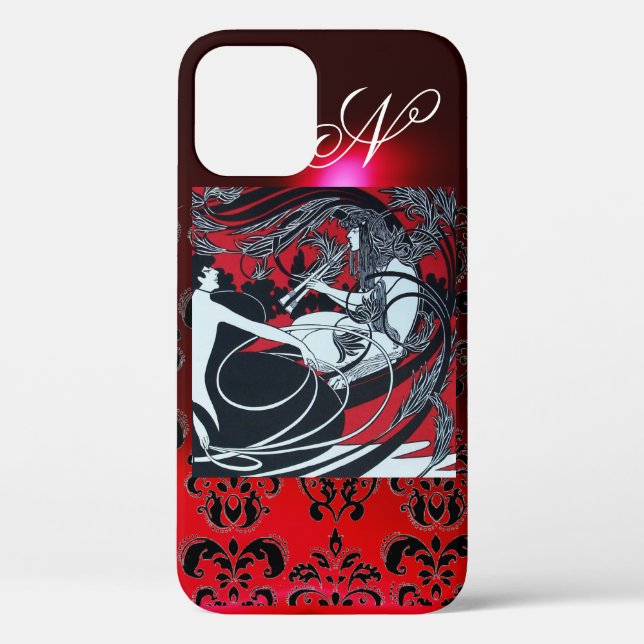 ART NOUVEAU PAN , RED BLACK WHITE DAMASK MONOGRAM Case-Mate iPhone CASE (Back)