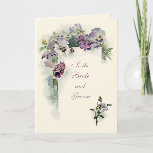 Art nouveau pansies Wedding Congratulations card (Front)