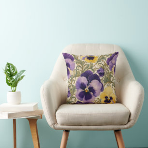 Art Nouveau Pansy Floral Decorative Throw Pillow