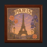 Art Nouveau Paris Eifel Tower Floral Gift Box<br><div class="desc">This elegant art nouveau style gift box features the Eifel Tower bordered with pink roses and purple iris. Image AI generated</div>