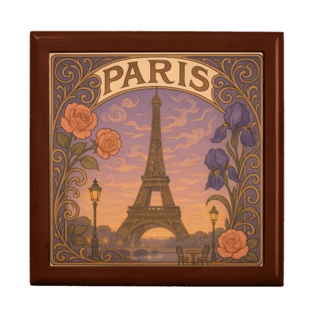 Art Nouveau Paris Eifel Tower Floral Gift Box (Front)