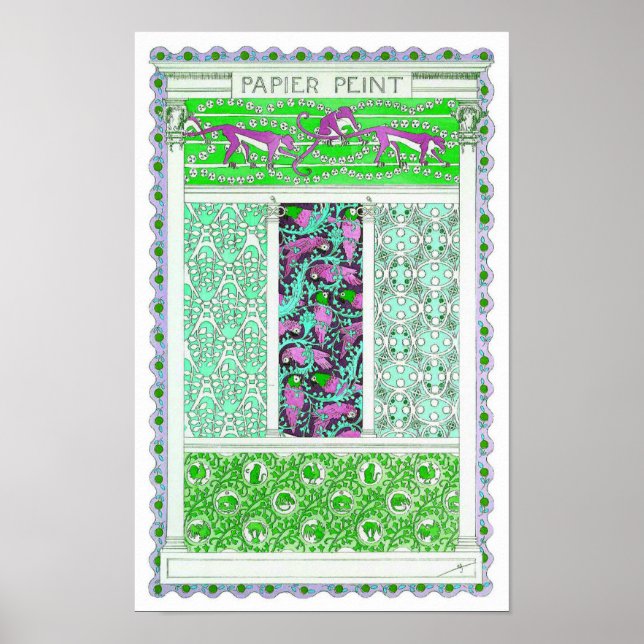 Art nouveau parrot monkey jungle tropical design poster (Front)