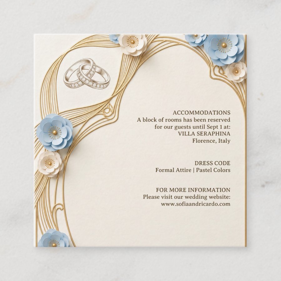 Art Nouveau Pastel Blue Gold Wedding Enclosure Card