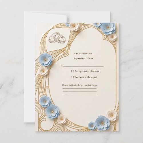Art Nouveau Pastel Blue Gold Wedding RSVP Response