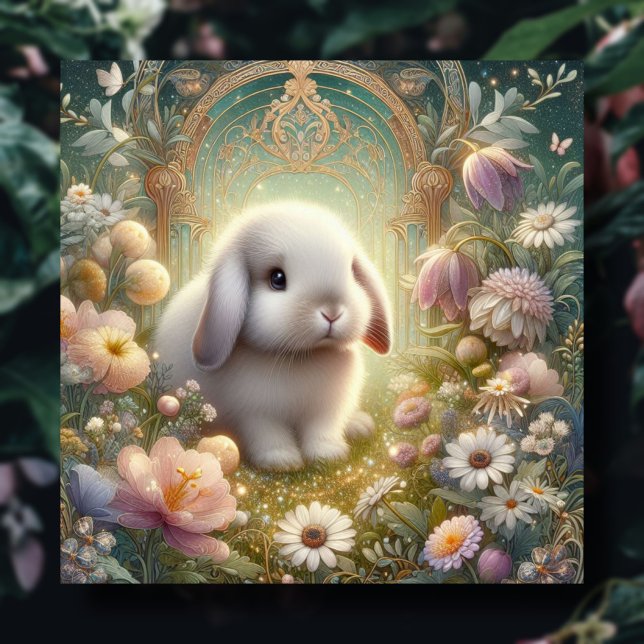 Art Nouveau Pastel Flower Garden Baby Bunny Easter Holiday Card (Creator Uploaded)