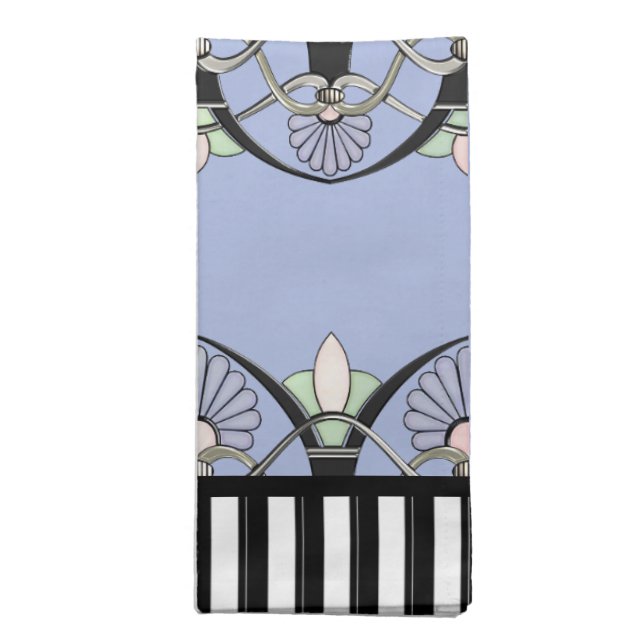 Art Nouveau Pastel Shells, Lilies & Black Stripes Napkin (Folded)
