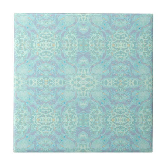 Art Nouveau Pastel Teal Blue Mirrored Pattern Ceramic Tile (Front)