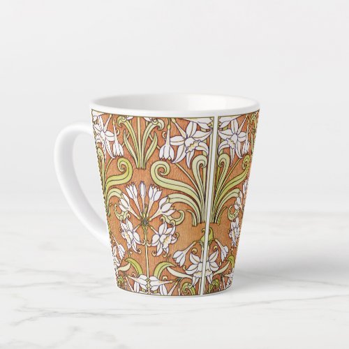 art nouveau pattern earth tone vintage floral   pi latte mug