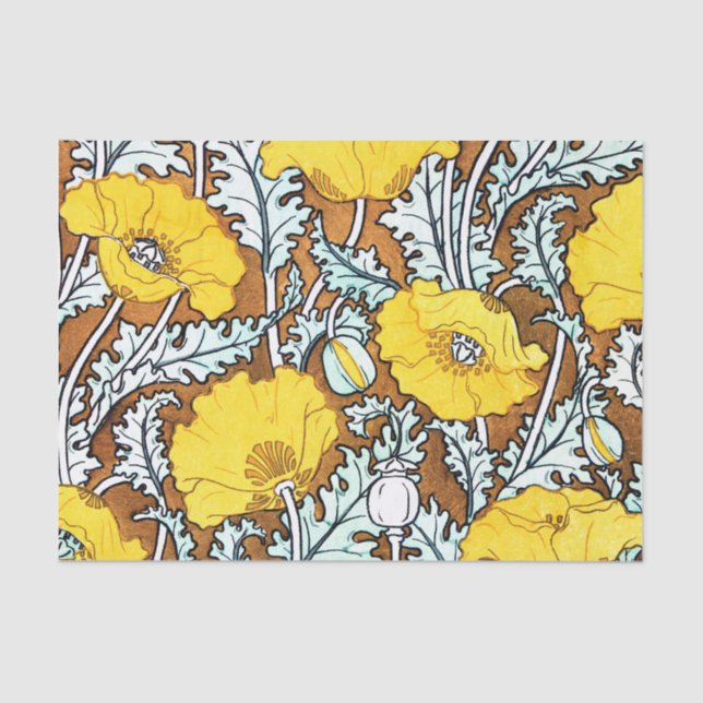 Art Nouveau pattern Pretty Yellow Poppies, popular Tissue Paper (Front)