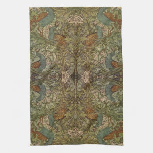 Art nouveau peacock and flower jacquard kitchen towel