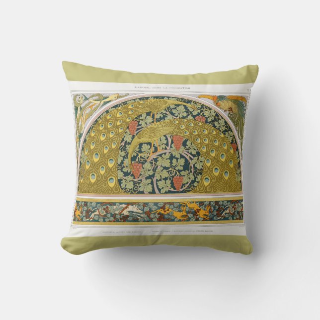 Art nouveau peacock animal grapevine verneuil throw pillow (Front)