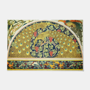Art nouveau peacock animals grapevine verneuil doormat